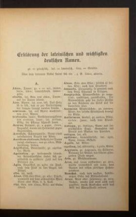 Erklärung der lateinischen und wichtigsten deutschen Namen.