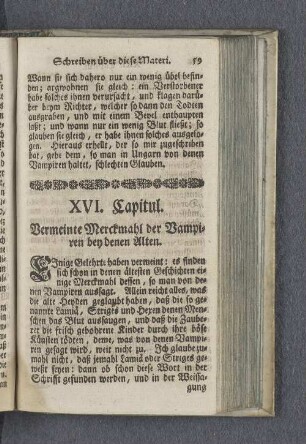XVI. Capitul. Vermeinte Merckmahl der Vampiren bey denen Alten.