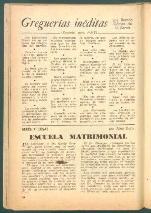 Escuela matrimonial : Seres y cosas