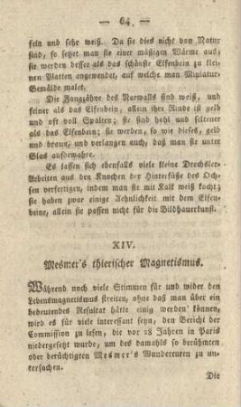 XIV. Mesmer's thierischer Magnetismus