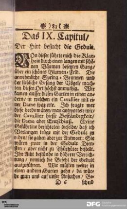 Das IX. Capitul/ Der Hirt besucht die Gedult.