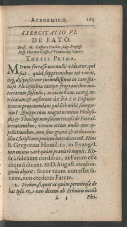 Exercitatio VI. De Fato
