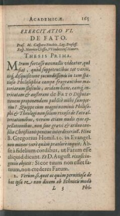 Exercitatio VI. De Fato