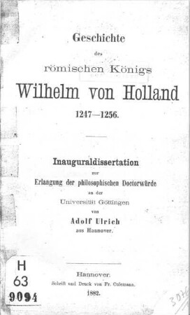 Geschichte des römischen Königs Wilhelm von Holland : 1247 - 1256