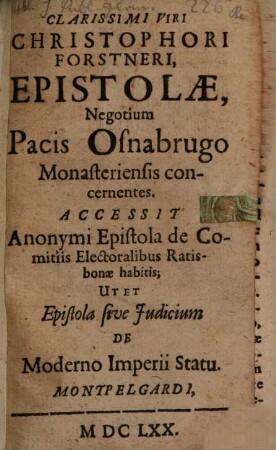 Epistolae negotium pacis Osnabrugo Monasteriensis concernentes