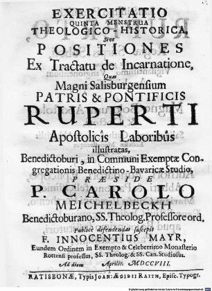 Exercitatio Quinta Menstrua Theologico-Historica, Sive Positiones Ex Tractatu de Incarnatione