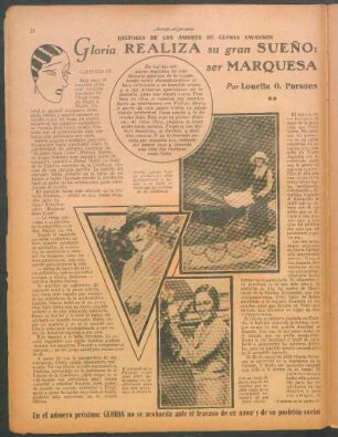 Gloria realiza su gran sueño: ser marquesa : Historia de los amores de Gloria Swanson