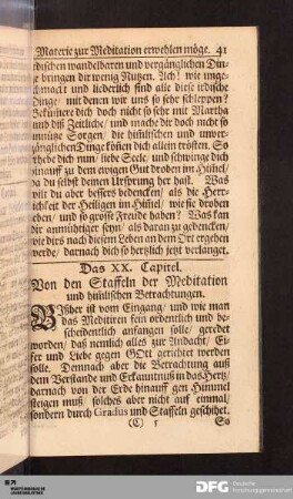 Das XX. Capitel. Von den Staffeln der Meditation und him[m]lischen Betrachtungen.