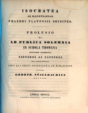 Oratio qua ad sacra anniversaria Scholae Thomanae ... celebranda ... invitat. 1850