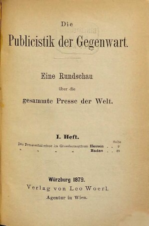 Die Publicistik der Gegenwart : eine Rundschau über die gesammte Presse der Welt, 1
