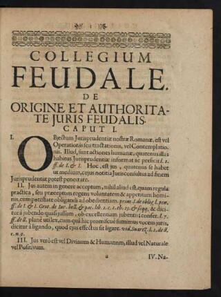 De Origine Et Authoritate Iuris Feudalis. Caput I.