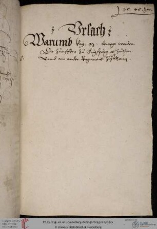 >Vrsach warumb kaÿ: M: bewegt worden, Die zunfften zu Augspurg ab zuthon, vnnd ain ander Regiment zusetzenn<