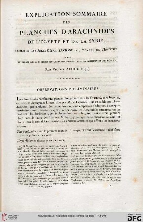 Explication sommaire des planches d'arachnides de l'Égypte et de la Syrie