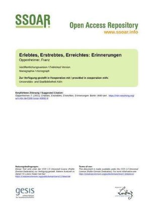 Erlebtes, Erstrebtes, Erreichtes: Erinnerungen