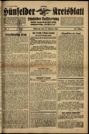 Erste Ausgabe vom Mittwoch, den 17. Januar 1940.