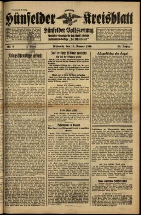 Erste Ausgabe vom Mittwoch, den 17. Januar 1940.