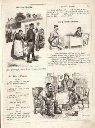 "Ländliche Ansicht" "Im Heiraths-Büreau" "Der schlaue Beitel"