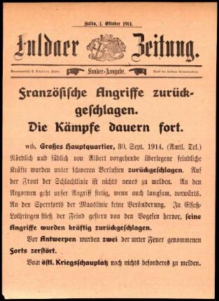 Ausgabe vom Donnerstag, den 01. Oktober 1914.