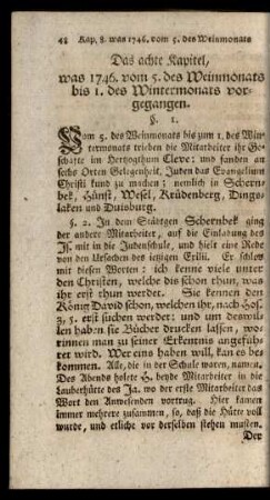 Das achte Kapitel, was 1746. vom 5. des Weinmonats bis zum 1. des Wintermonats vorgegangen