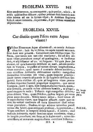 Problema XXVIII. Cur diutiùs quam Pisces extra Aquas vivant?