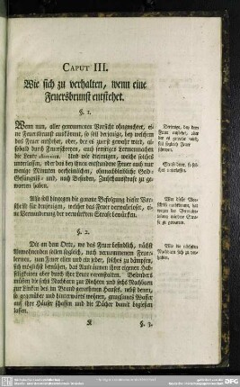 Caput III. Wie sich zu verhalten, wenn eine Feuersbrunst entstehet
