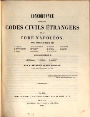 Concordance entre les Codes Civiles Etrangeres et le Code Napoléon