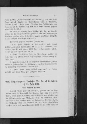 Geh. Regierungsrat Professor Dr. Detlef Detlefsen : [verst.] 21. Juli 1911.