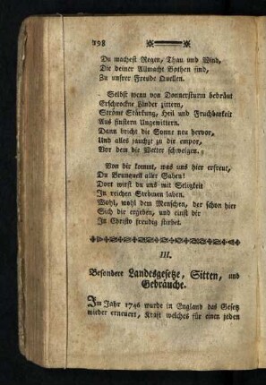Besondere Landesgesetze, Sitten, und Gebräuche