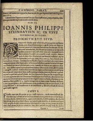 Ioannis Philippi Steinhausen IC. In Usus Feudorum Epitome
