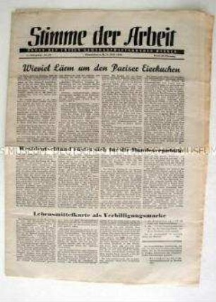Halbmonatszeitung der Freien Gewerkschaftsbundes Hessen "Stimme der Arbeit" zu den Beschlüssen der Pariser Außenministerkonferenz