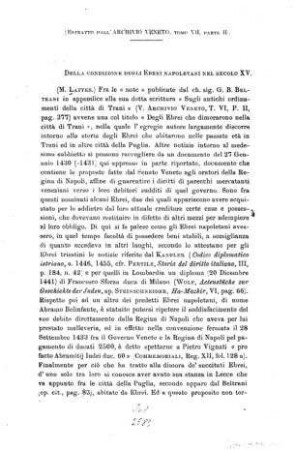 Della condizione degli ebrei napoletani nel secole XV. / [von] M. Lattès