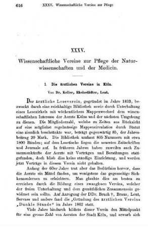 XXXV. Wissenschaftliche Vereine zur Pflege der Naturwissenschaften und der Medicin.
