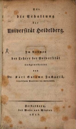 Für die Erhaltung der Universität Heidelberg