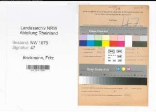 Entnazifizierung Fritz Brinkmann , geb. 11.09.1892 (Reichsbahnweichenwaerter)