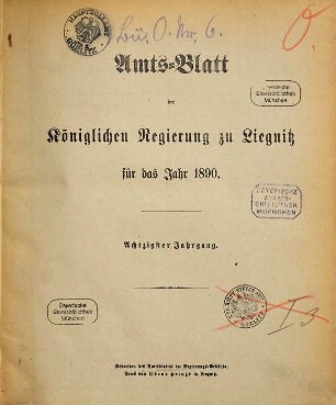 Amts-Blatt der Preußischen Regierung zu Liegnitz. 1890 = Jg. 80