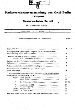Nr. 48, 27. November 1947, Ordentliche Sitzung