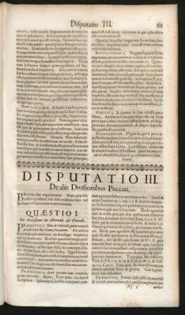 Disputatio III. De aliis Divisionibus Peccati.