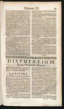 Disputatio III. De aliis Divisionibus Peccati.