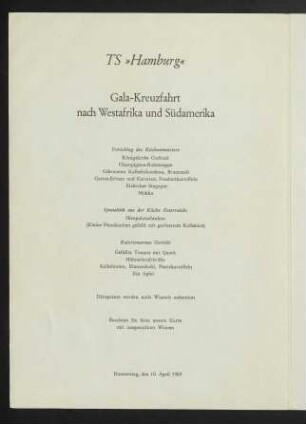 TS Hamburg Gala-Kreuzfahrt nach Westafrika und Südamerika