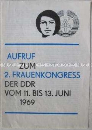 Flugschrift mit dem Aufruf des DFD und des FDGB zum 2. Frauenkongress der DDR