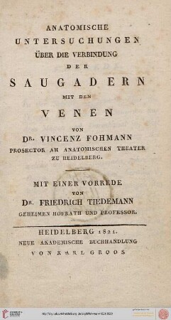 Anatomische Untersuchungen über die Verbindung der Saugadern mit den Venen