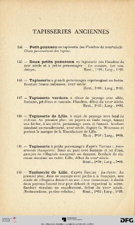 Tapisseries anciennes (Nr. 144-150)