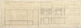 Fischer, Theodor; Bad Tölz (Bayern); Gewerbehalle - Schreibtisch im Sparkassenraum (Grundrisse, Ansichten, Schnitt)