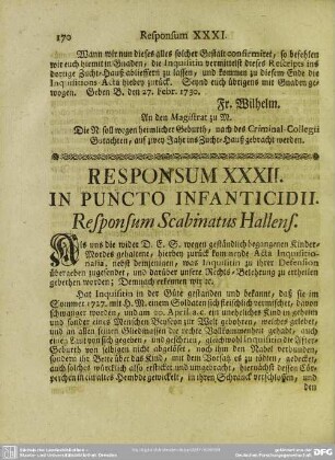 Responsum XXXII. In Puncto Infanticidii
