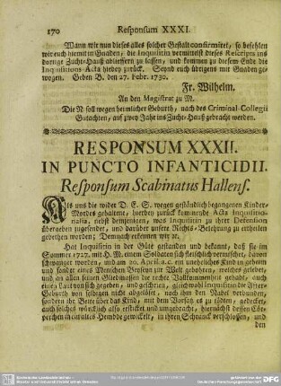 Responsum XXXII. In Puncto Infanticidii