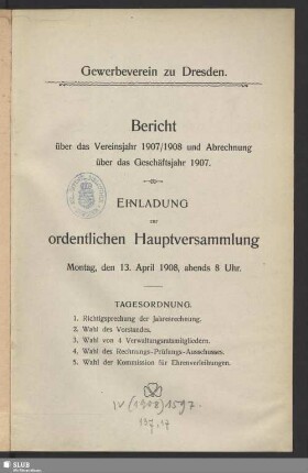 1907/08(1908): Bericht : über das Vereinsjahr ... und Abrechnung über das Geschäftsjahr ..