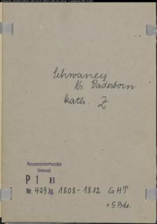 Zivilstandsregister der katholischen Gemeinde Schwaney, Kreis Paderborn (GHT 1808-1812). (Gemeinde: Katholische Gemeinde Schwaney)