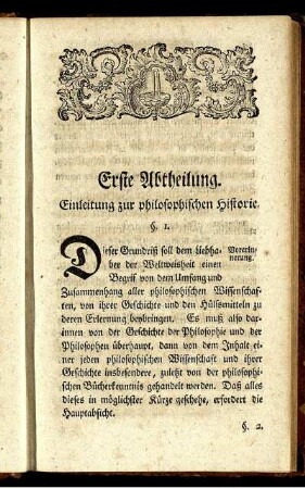 Erste Abtheilung. Einleitung zur philosophischen Historie.