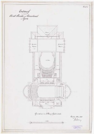 Fürstliches Hoftheater mit Konzertsaal, Gera: Grundriss 2. Rang, Galerie 1:200