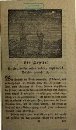 Der aufrichtige Kalendermann : ein gar kurioses und nützliches Buch ; für die Jugend und den gemeinen Bürger und Bauersmann verfertiget und mit Bildern erläutert, 1